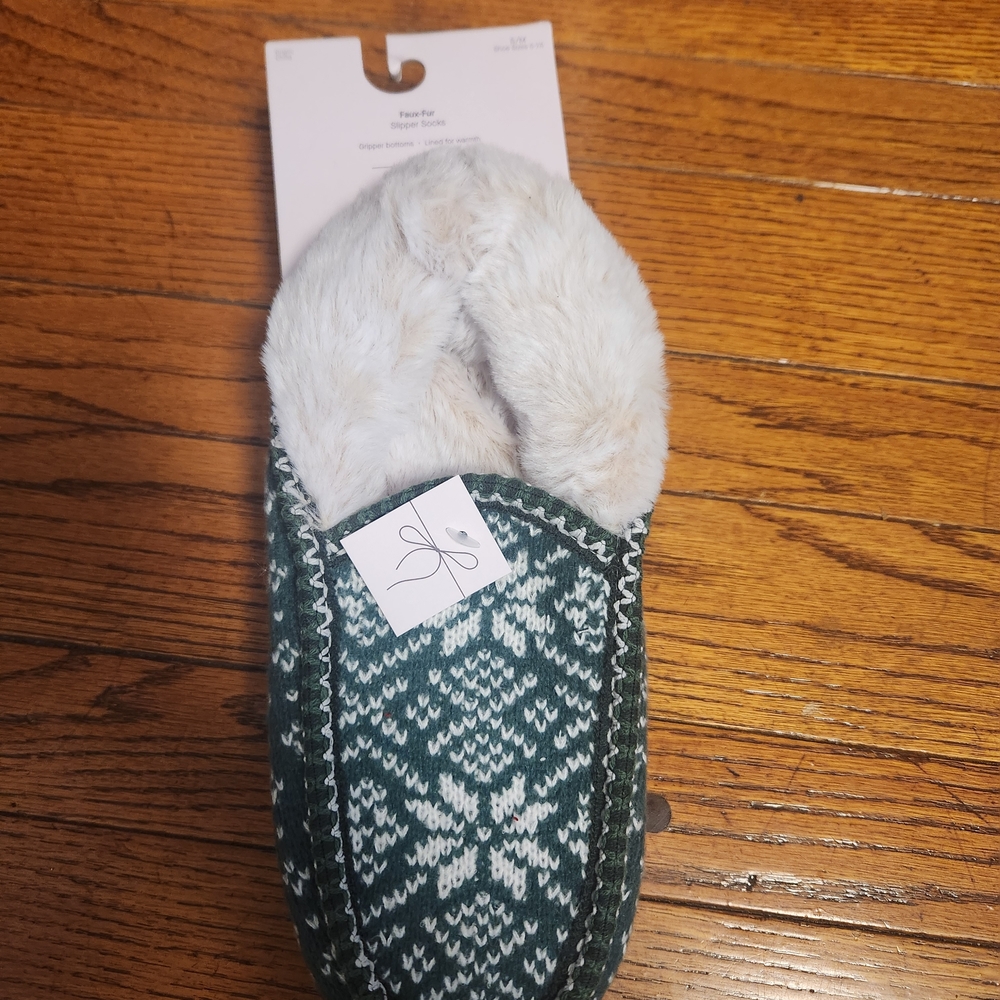 Cozy Green and White Knit Slippers